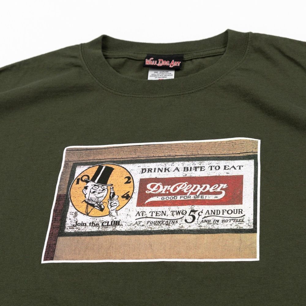 Vintage Dr Pepper Drink a Bite to‎ Eat T-Shirt 2XL Green Graphic Retro EUC